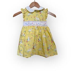 Goodlad Yellow Smocked Bunny Easter Dress Girls Sz 4T Peter Pan Collar EUC